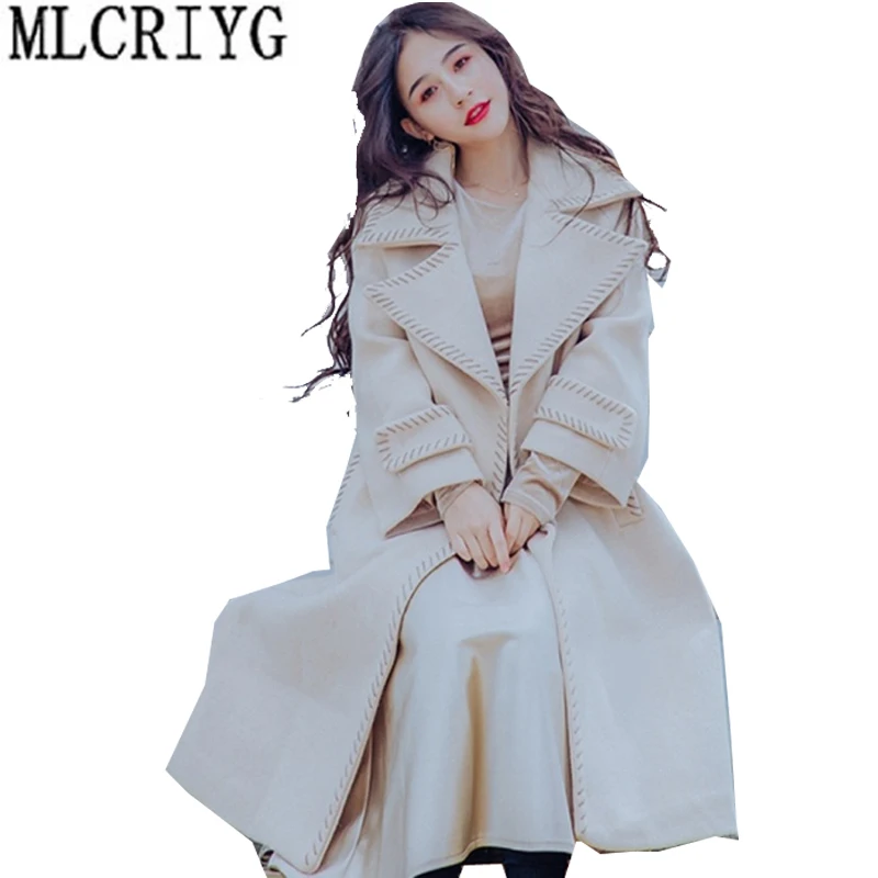 MLCRIYG New Fashion 2019 Autumn Winter Women Coat And Jackets Long Loose Female Trench Outwear Hot Sale Abrigos Mujer LX260 | Женская