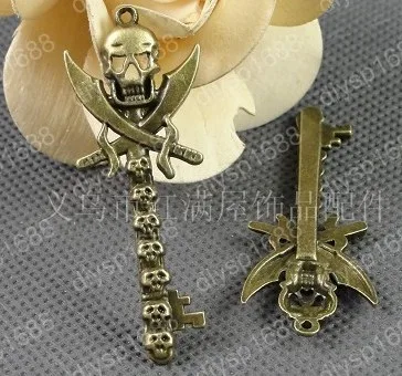 

40pcs/lot Zinc alloy bead Antique Bronze Plated 60*23MM skull Charms Pendants Fit Jewelry Making DIY JHA2190