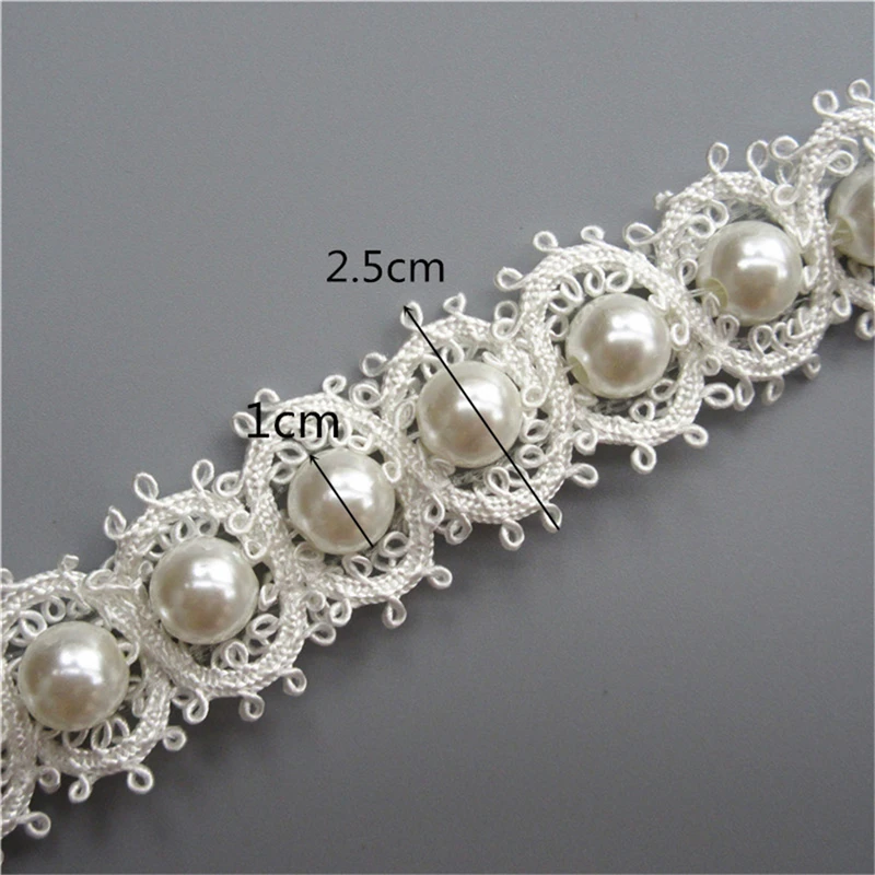 1 метр 25 мм белый полиэфирный жемчуг кружевной край отделка Лента ткань вышитая