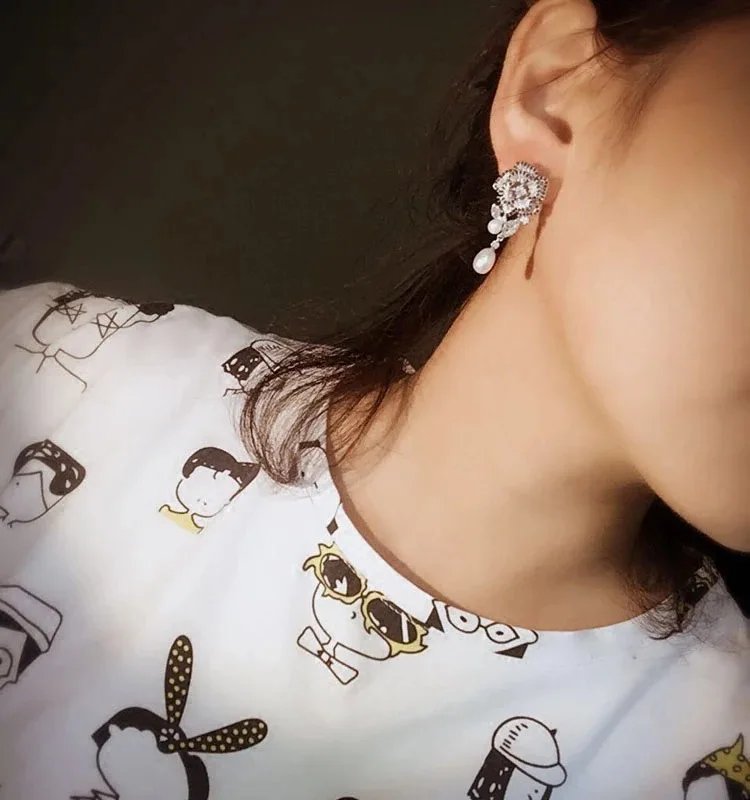 Роскошные AAA циркон Камелия висячие серьги со стразами вечерние ювелирные изделия Свадебные висячие серьги cJewelry