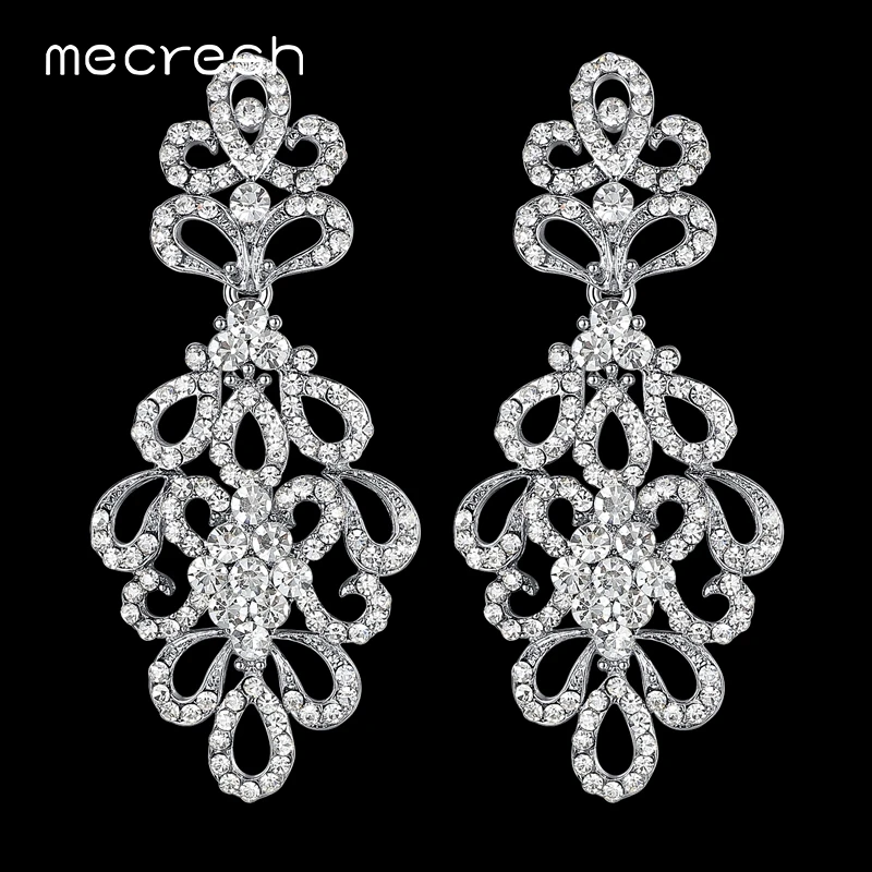 Mecresh Свадебные Серьги серебряного цвета с кристаллами для женщин цветок