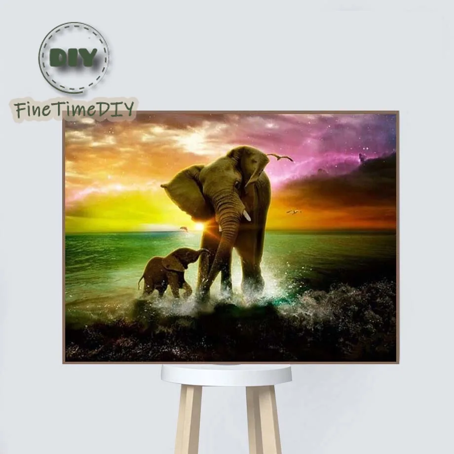 FineTime полная дрель 5D DIY картина с бриллиантами слон семья 3D вышивка набор