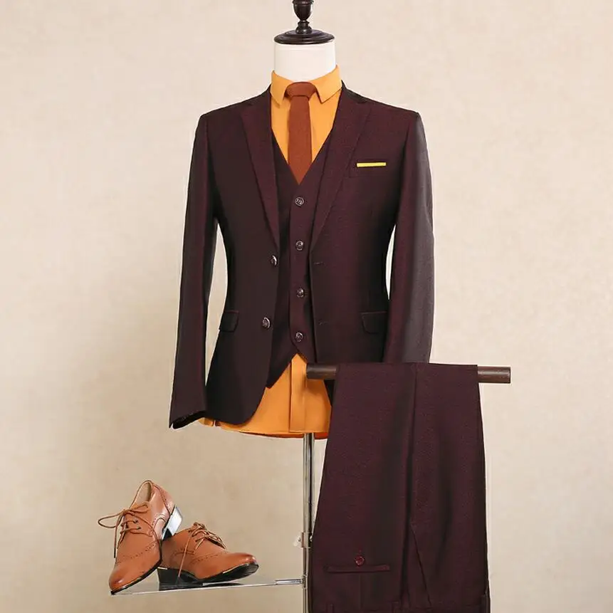 Новое поступление Для Мужчин's Костюмы Свадебные Жених цвет красного вина