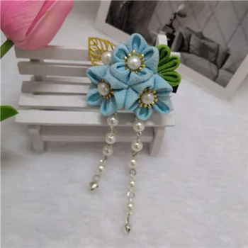 blue(1pc) Новинка DIY японское кимоно ручной работы Sakura hairwear для девочек женские заколки для волос цветок канзаши головные уборы с длинными падениями - Цвет: blue(1pc)