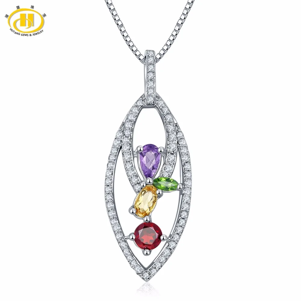 Hutang Природные Multi Драгоценных Камней Диопсид Хром и Цитрин Твердые 925 Серебряный