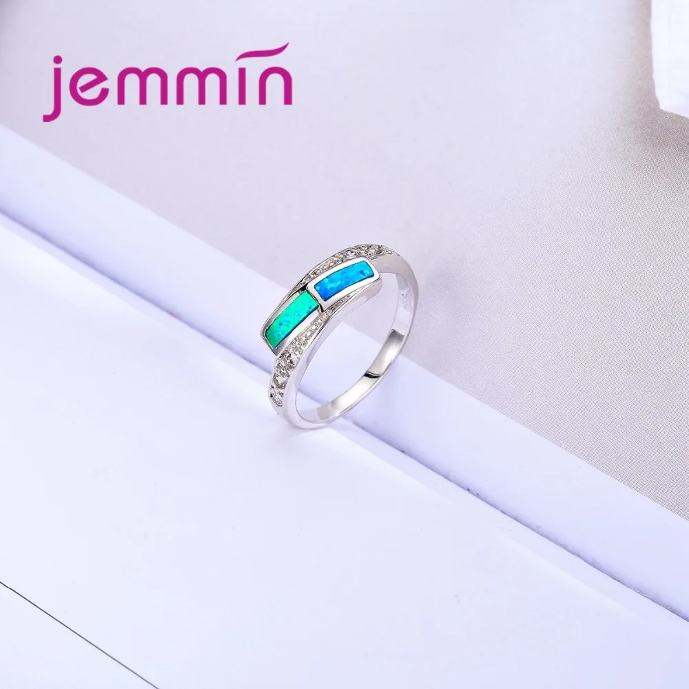 Simple Rings For Ladies 925 Sterling Silver Opal Ring Fine Women Jewelry Accessories With Blue Fire Rhinstone | Украшения и