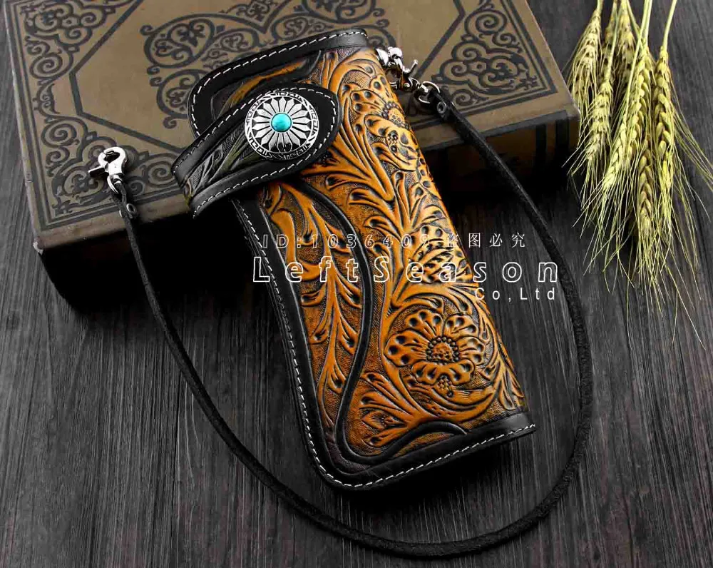 Новый Мужской винтажный Байкерский Панк кошелек ручной работы с длинной кожаной