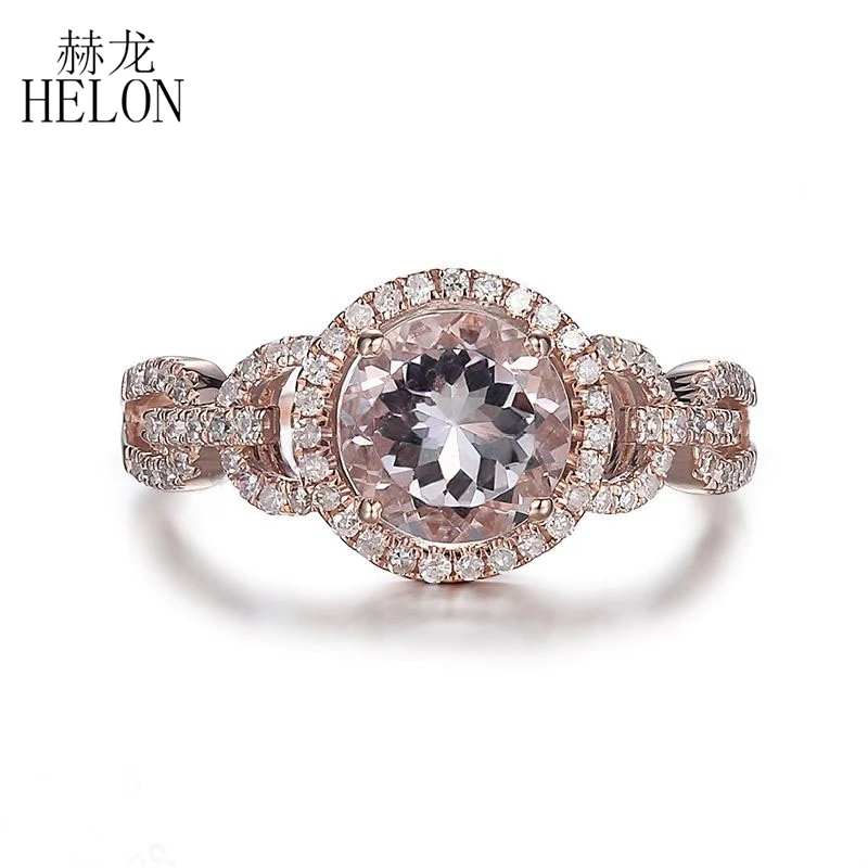 HELON Solid 14K розовое золото Сертифицированный круглый 1.12ct морганит алмазное обручальное кольцо для женщин для романтической свадьбы, вечеринки подарок ювелирные изделия