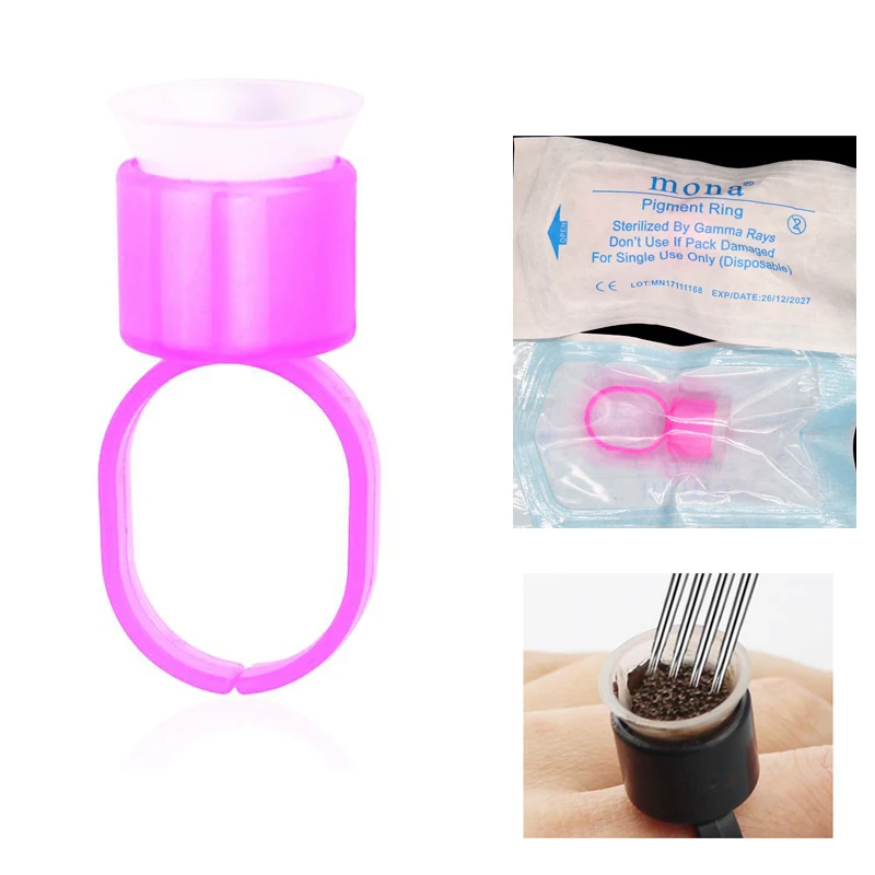 

100pcs Soft red Tattoo ink permanent Makeup Cosmetic Pigment Ring Cup Ink Holder with Sponge individual Package Accesories