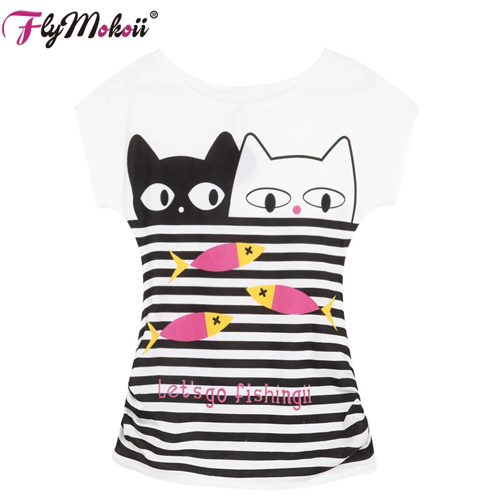 

Casual Animal Printed T-shirts Tops Women Fashion Clothes Summer Short Sleeve O-Neck Cotton White Tees