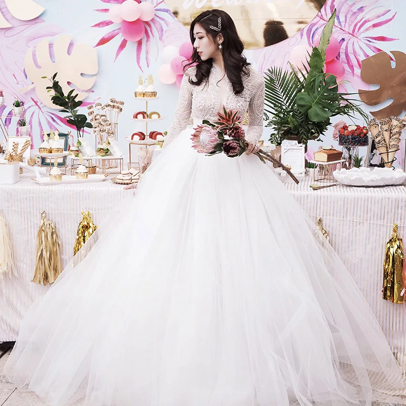 Vestido De Noiva Princesa Бальные Свадебные платья с длинными рукавами 2018 аппликационные