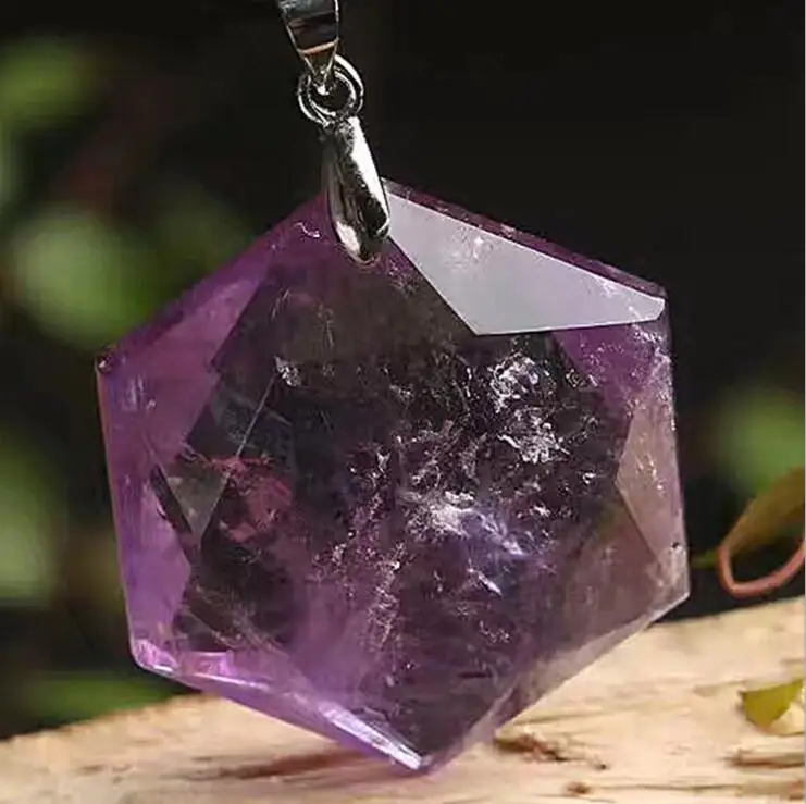

Natural crystal satellite pendant ，purple crystal pendant， crystal hexagon star pendant