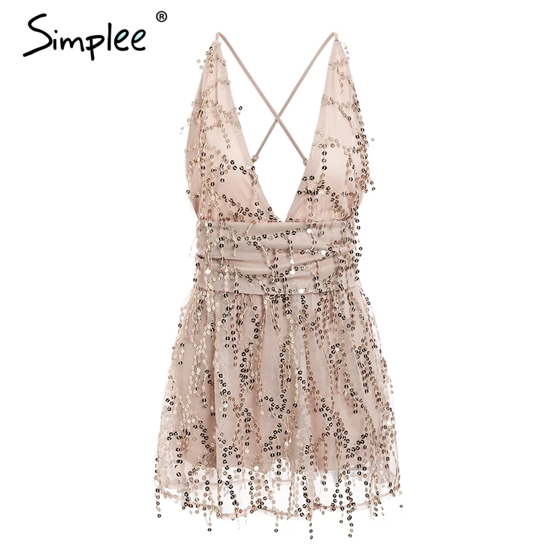 Женский сетчатый комбинезон Simplee с блестками женский короткий глубоким V