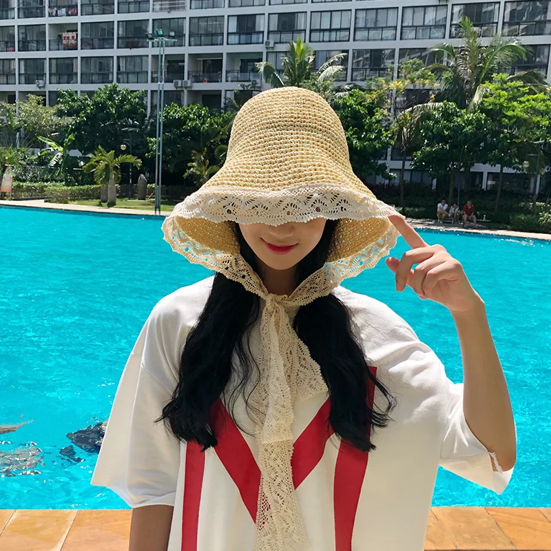 

Brand Spring Summer Visors Cap Foldable Wide Large Brim Sun Hat Beach for Women Straw AD0389