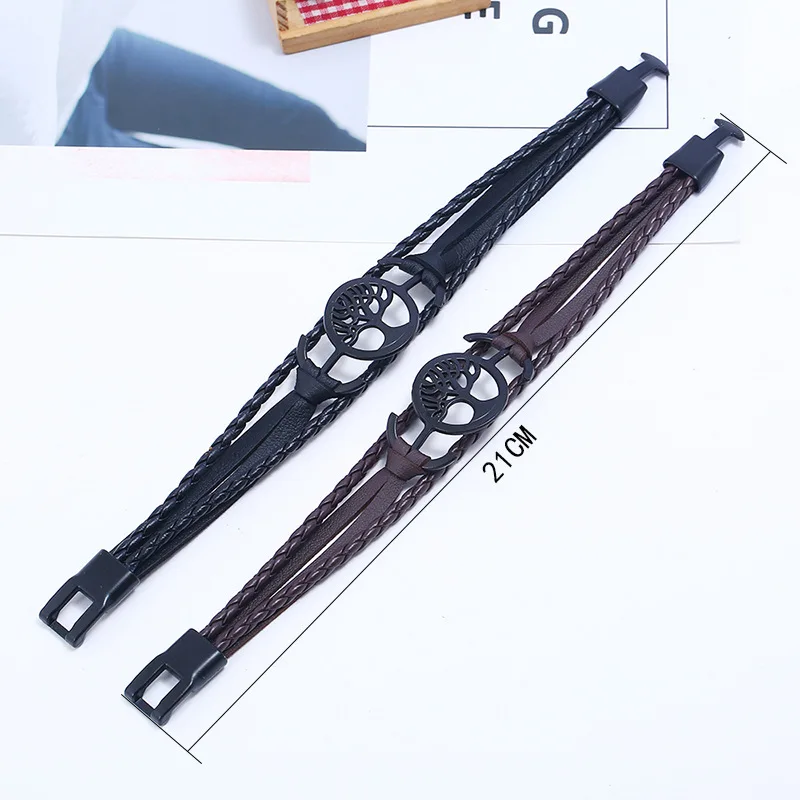 Punk Vintage Multilayer Charms Leather Bracelet Tree of Life Woven Casual Bangle Wristbands Fashion Men Women Handmade Jewelry | Украшения