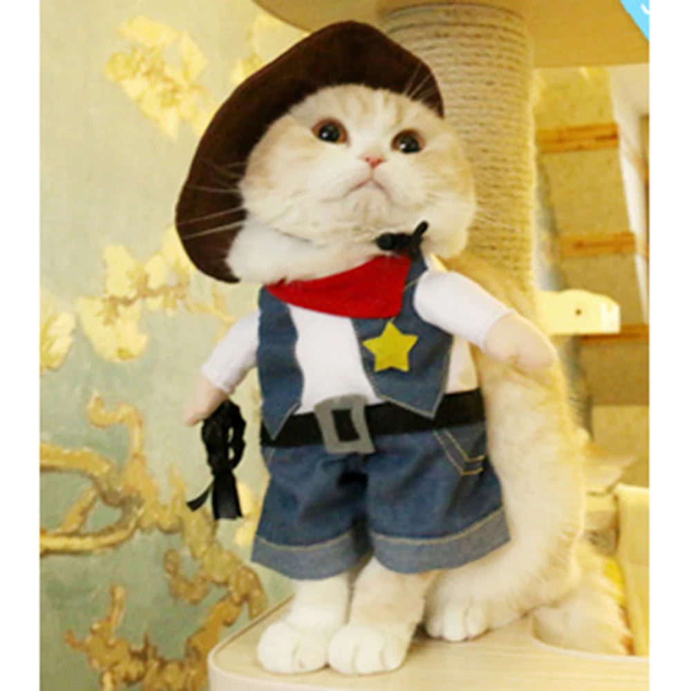 Игрушка для кота, детская одежда, костюм в ковбойском стиле полиции Костюмы для Кошка классная Хэллоуин костюм для питомцев, одежда, костюм для Хэллоуина, костюм для кошки