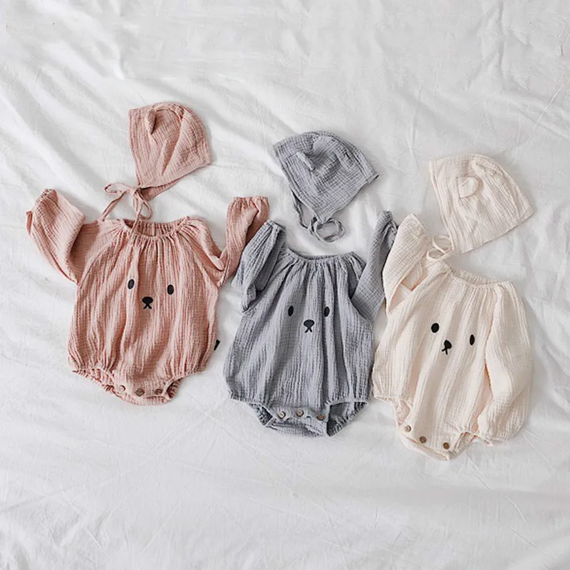 Baby Girl Clothes Long Sleeve Boy Rompers +Hat Newborn Jumpsuits Fashion Infant Product Ropa Bebe Bear Costume | Детская одежда и