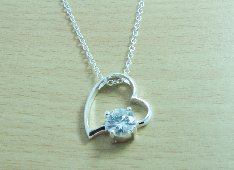 High quality fashion woman / girl sterling silver necklace 925 luxury 5A zircon heart pendant charm lady jewelry | Украшения и