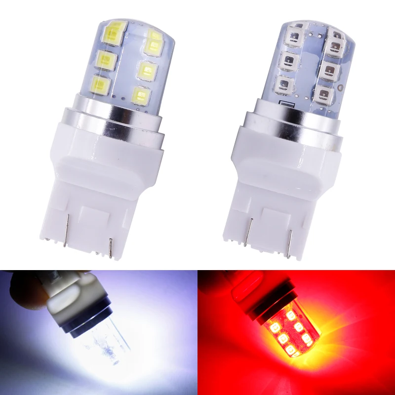 

LYMOYO 10 шт./лот T20 7443 стробоскопические фонари 12 SMD 2835 светодиодные силиконовые фонари заднего хода стоп-сигнал стояночный фонарь белый красны...
