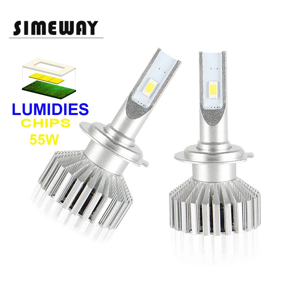 Simeway 2x автомобиля H7 55 Вт светодиодный фары лампочки комплект H1 H3 9005 9006 H4 H11 H8/9 9012