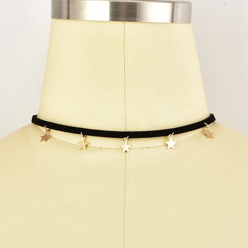 SHUANGR Мода Collares колье черный, бархатный, кожаный пятиконечная звезда цепочки-Чокеры с кулоном ожерелья для женщин ювелирные изделия