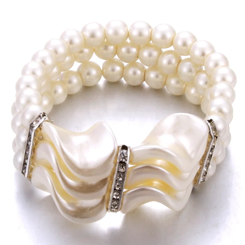 

3 Strands Pearl Rhinestones Elastic Braceletl Simple Brand Layered Pearl Bracelet Jewelry Women Beaded Elastic Bridal Bracelet