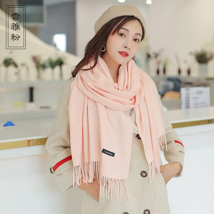 Jinjin. QC зимний женский шарф кашемировые однотонные шарфы и шали Echarpe платок Femme Пашмина с кисточкой Прямая поставка