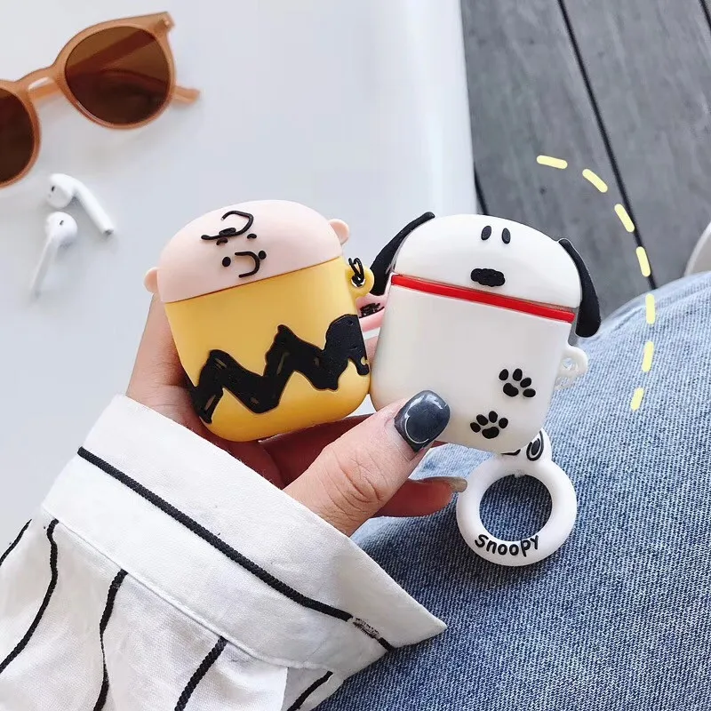 Для AirPods 1, 2 чехла, коричневые, с мультяшными забавными собачками, Bluetooth, беспроводные наушники, зарядное устройство, коробка, крышка для Apple Airpods, 2 пальца, ремешок