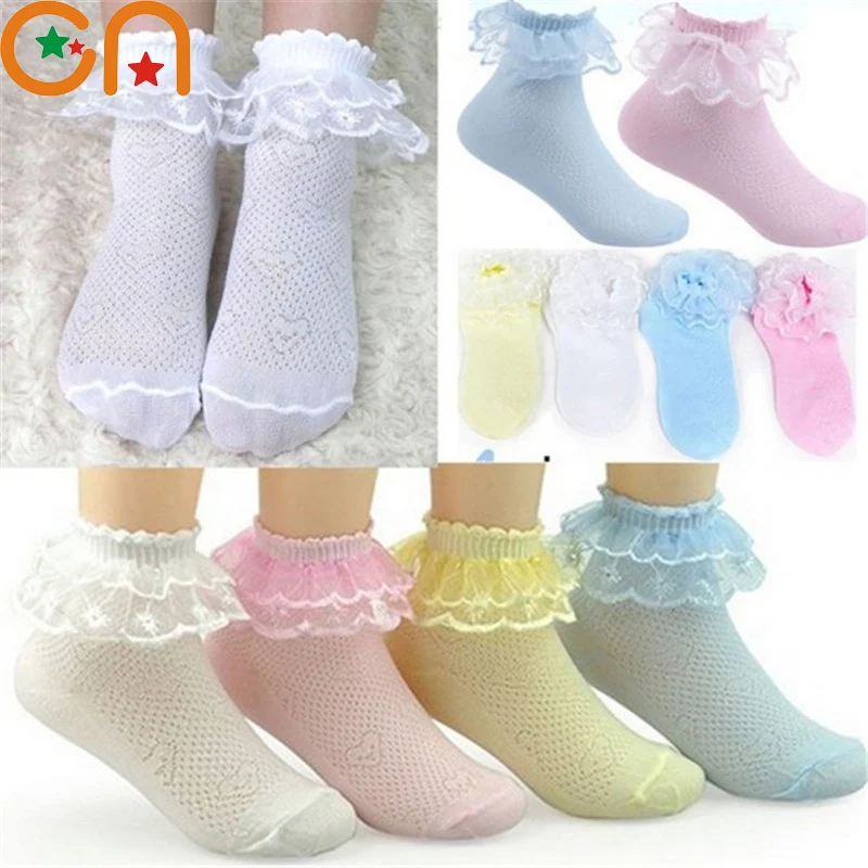 

4 Pairs/lot Girls Socks Students Children fashion Lace Frilly Mesh Socks Summer 3-12 yrs high quality Solid Wild kids Socks CN