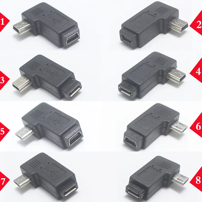 1 шт. 90 градусный прямоугольный мини USB 5pin гнездовой к Micro Штекерный адаптер для