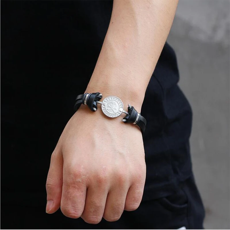 Wristhand Bracelet Stainless Steel Boat Anchor Skeleton Genuine Leather Men Pulseras Muje Feminina bracciali uomo | Украшения и