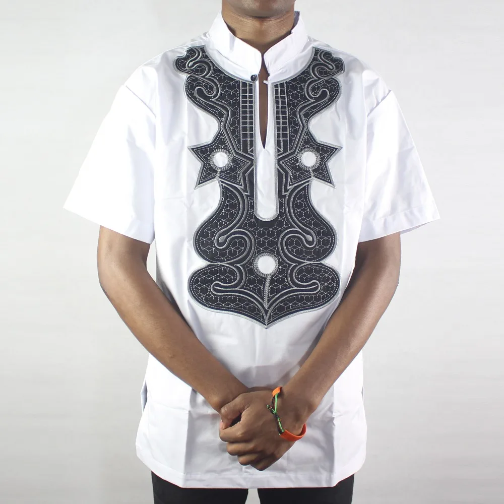 Африканские белые мужские формальные этнические топы с вышивкой воротник-стойка