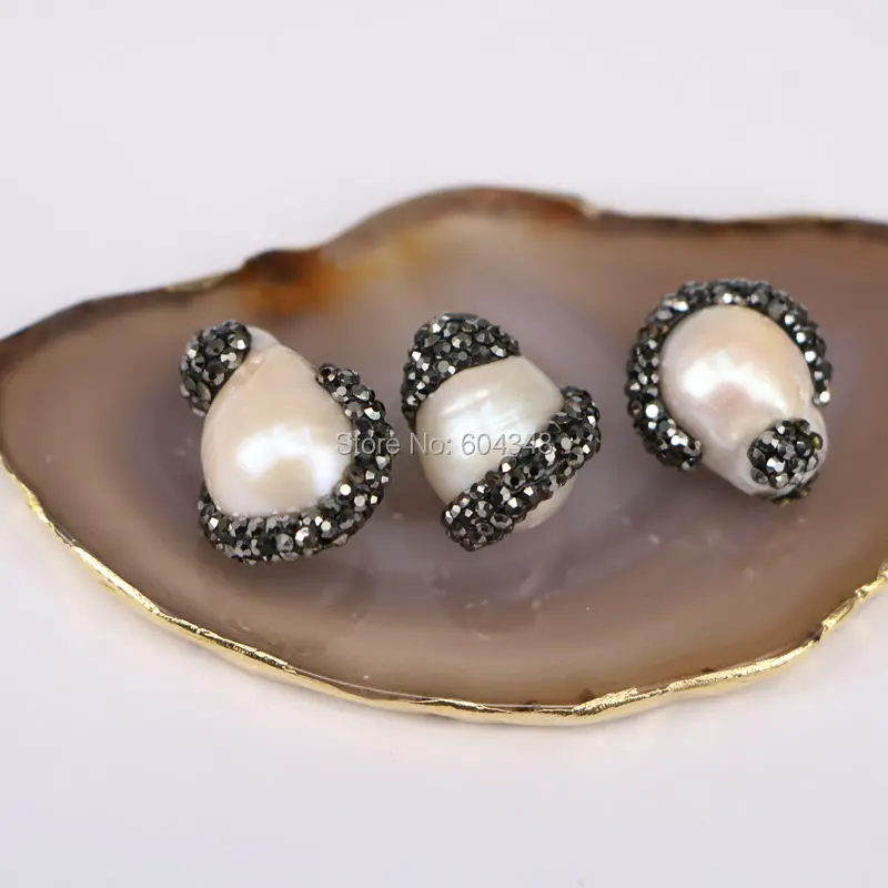 10pcs Freshwater Pearl with Crystal Zircon Paved Beads Natural Loose Spacer Charms Jewelry Findings | Украшения и аксессуары