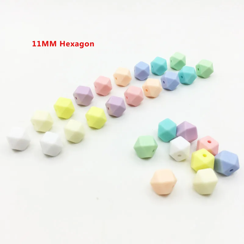 11hexagon baby color 30 шт Силиконовые 11 мм/13 мм/17 мм шестигранные бусины для прорезывания зубов мини-бусы для ребенка жевательный Прорезыватель для кормления ожерелье ювелирные изделия DIY аксессуары - Цвет: 11hexagon baby color