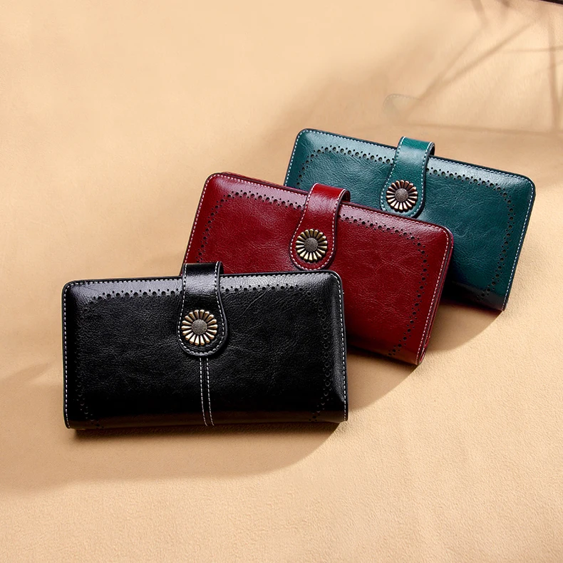 

Hollow Women Clutch Leather Wallet Female Long Wallet Women Zipper Purse Strap Money Bag Purse