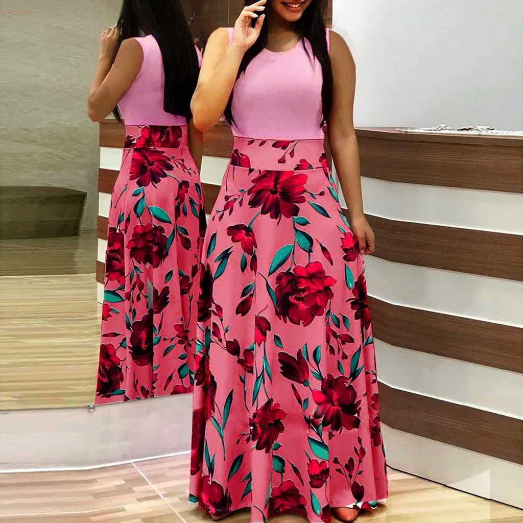 Женское платье без рукавов с цветочным принтом повседневный свободный сарафан