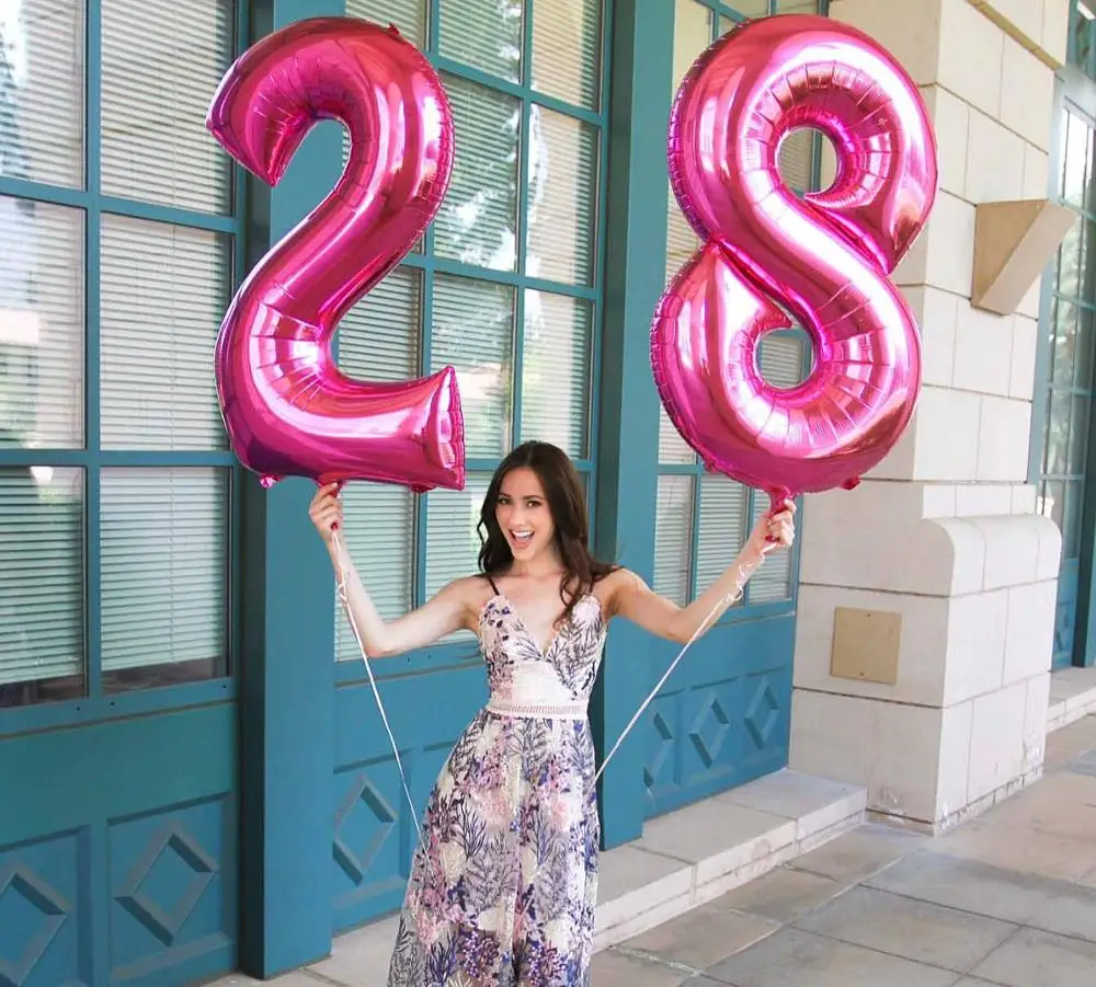 pink 28 2 шт 32 или 40 дюймов с днем рождения 25 фольги Воздушные шары Розовый Синий Золотой номер 25 лет вечерние украшения мужские Мальчики Аксессуары для девушки - Цвет: pink 28