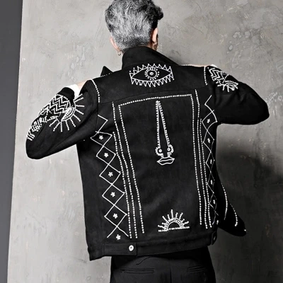 Мужская Черная перламутровая бисероплетенная куртка в стиле панк с бусинами