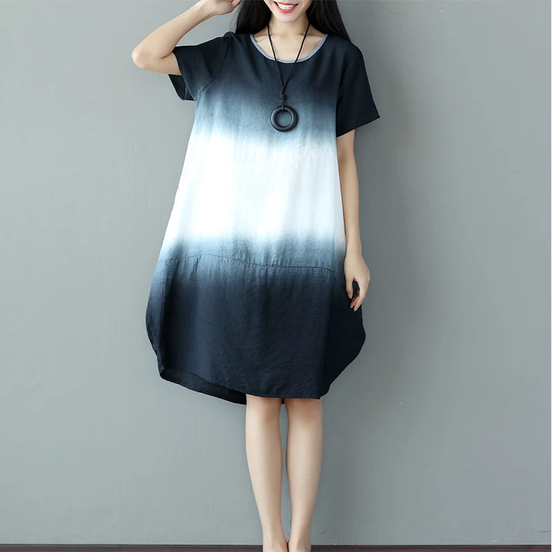 Женское свободное платье из мягкого хлопка и льна повседневное винтажное