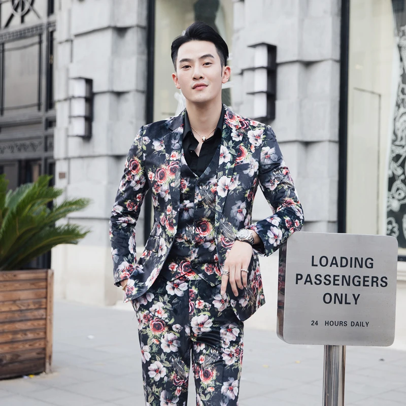 3 Pcs Suit Men Floral Suit 2018 Abito Uomo Cerimonia Costume Mariage Homme Casual Men Suit Business Tuxedos Slim Fit Suit