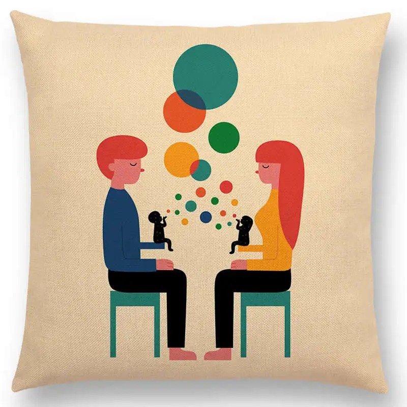 Семья родителей и детей печаль Счастье красочные повседневной жизни абстрактный