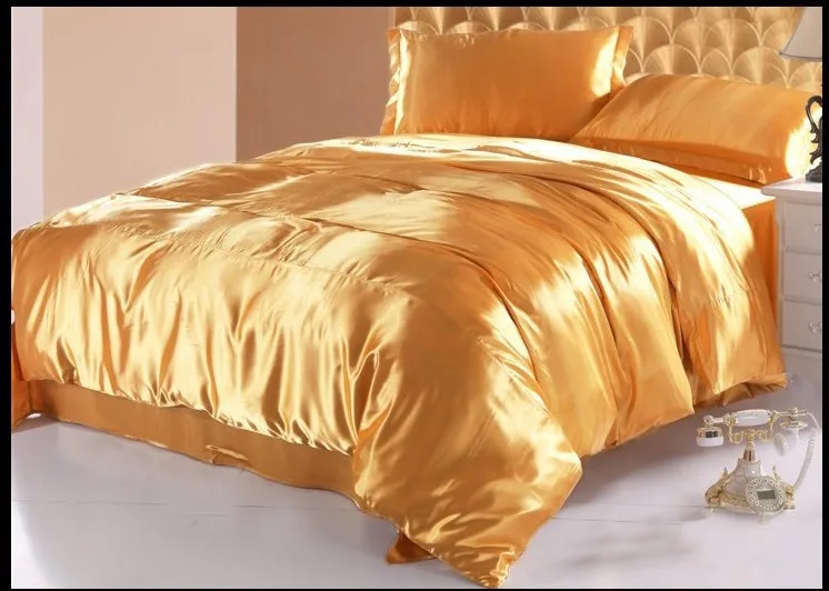 

Gold Silk Bedding sets Satin Luxury sheets quilt duvet cover set bed sheet bedspread Super King size Queen full twin Customize