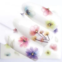 1 pc transparent color flower water transfer sticker nail art decals diy fashion wraps tips manicure tools