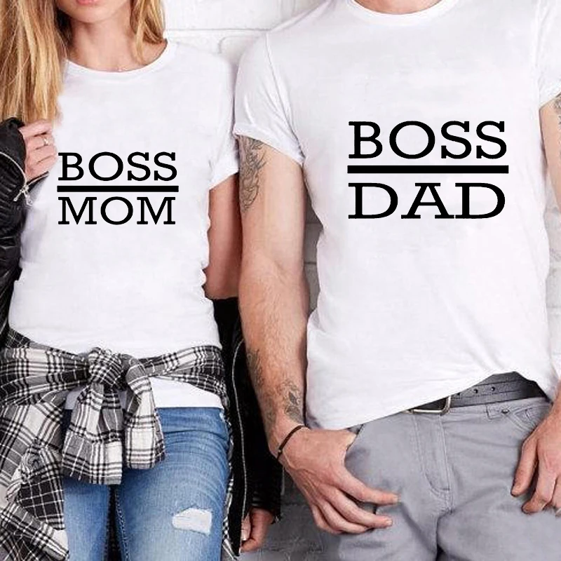 Эффектная футболка с надписью «Boss Dad and Boss Mom», женская одежда, модные Забавные футболки с надписью «Мама, жена, феминистка»