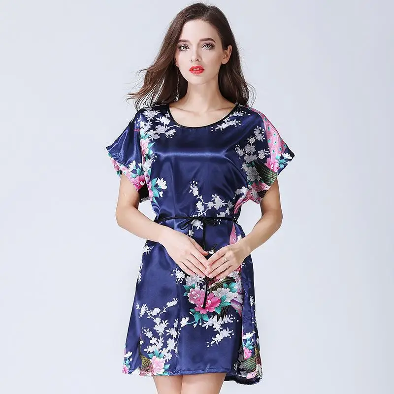 Модный женский летний халат, китайский женский банный халат из вискозы Yukata, ночная рубашка Nuisette Pijama Mujer, один размер, лидер продаж, Xsz023 - Цвет: Navy Blu