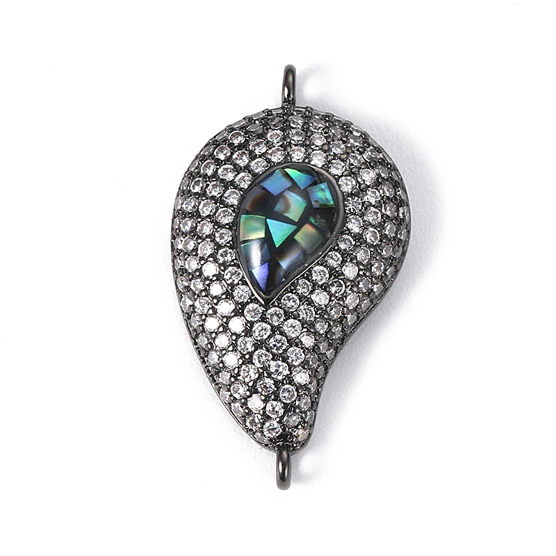 25*14mm Micro Pave CZ Luxury Natural Abalone Shell Craft Jewelry Drop-shape Charm bracelet connector for DIY Accessories | Украшения и