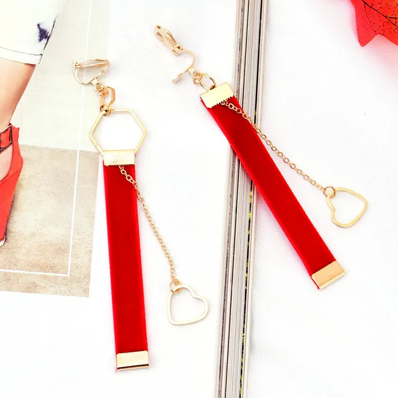 Женские бархатные серьги-клипсы в стиле ретро длинные серьги золотого и красного