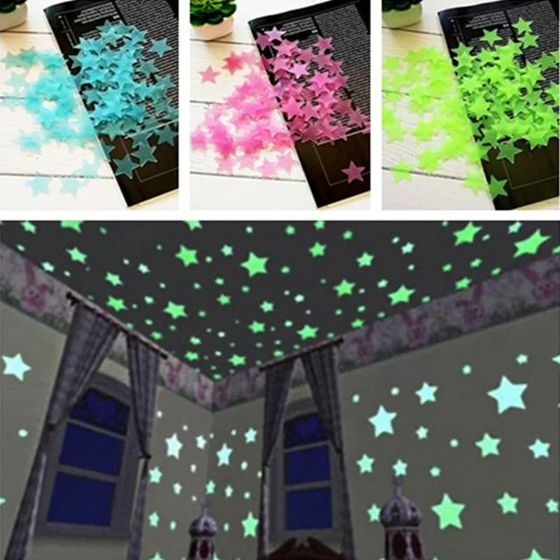 

100Pcs Star and Moon Glow in The Dark Pentagram Luminous Toys Kids Bedroom Storage Rooms Baby Fluorescent Adhesive Stickers
