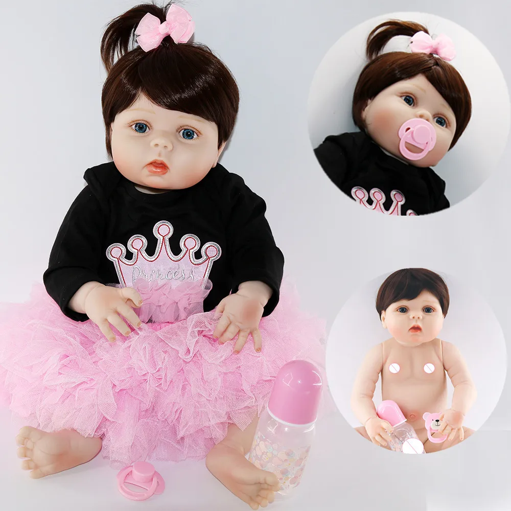 Bebes reborn/Новинка силиконовая кукла для маленькой девочки 23 &quot57 см розовое платье