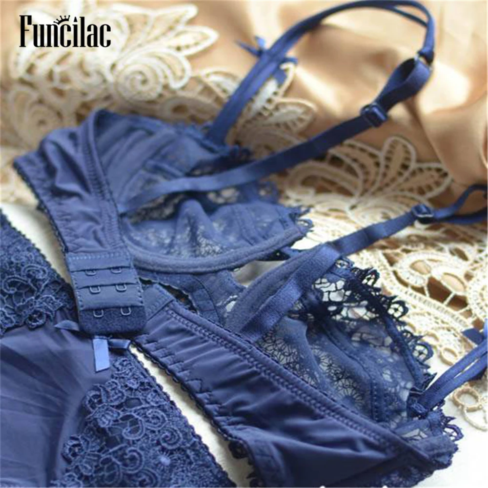 

FUNCILAC Lace underwear bra set push up sexy bra ultra-thin thin transparent temptation,Bra & Brief Sets sexy underwear set